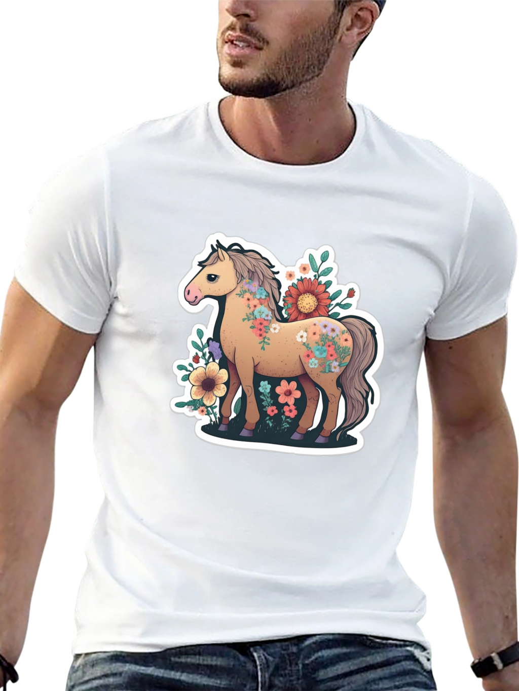Floral Horse Tee - Stylish Graphic T-Shirt