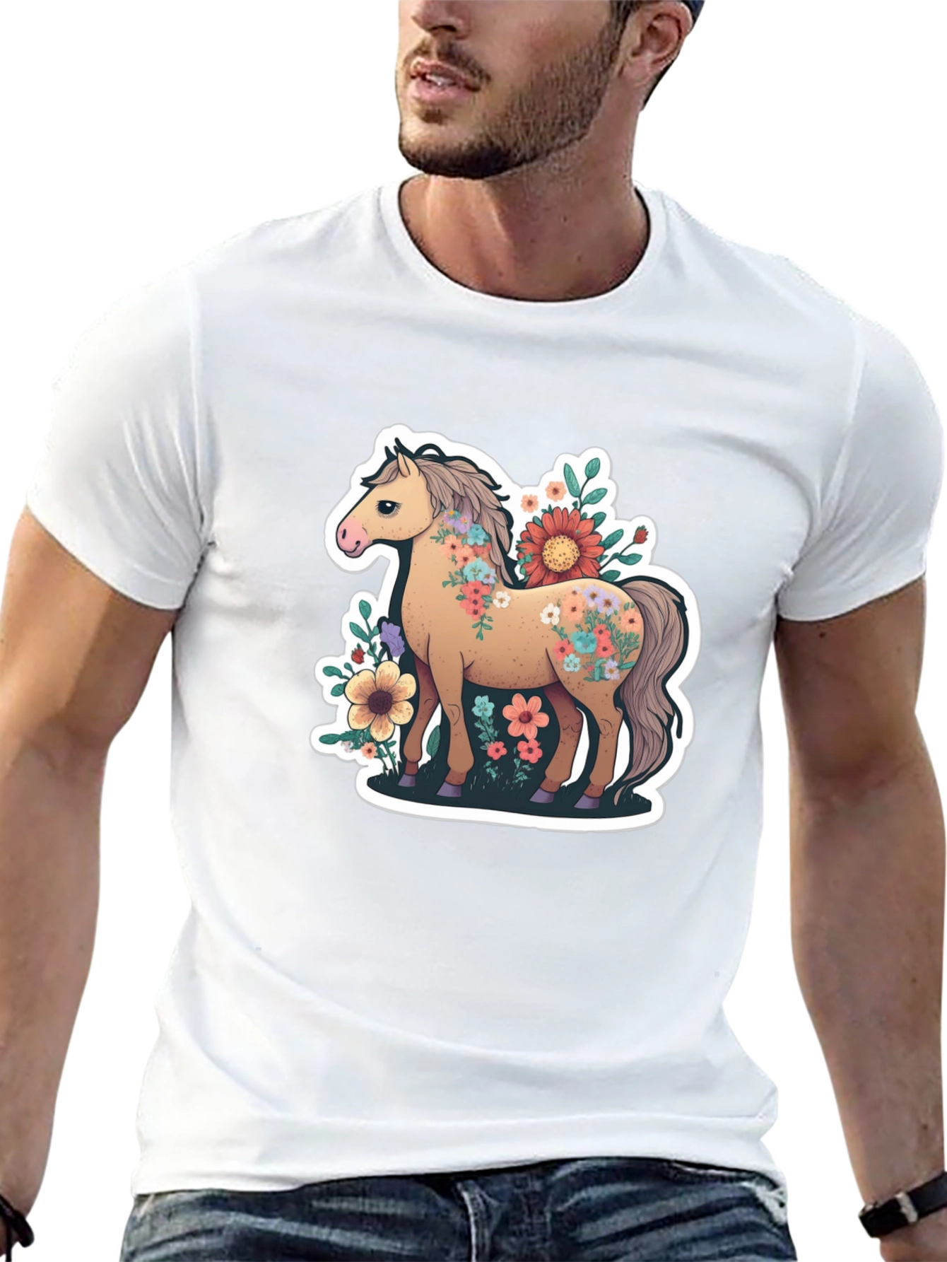 Floral Horse Tee - Stylish Graphic T-Shirt