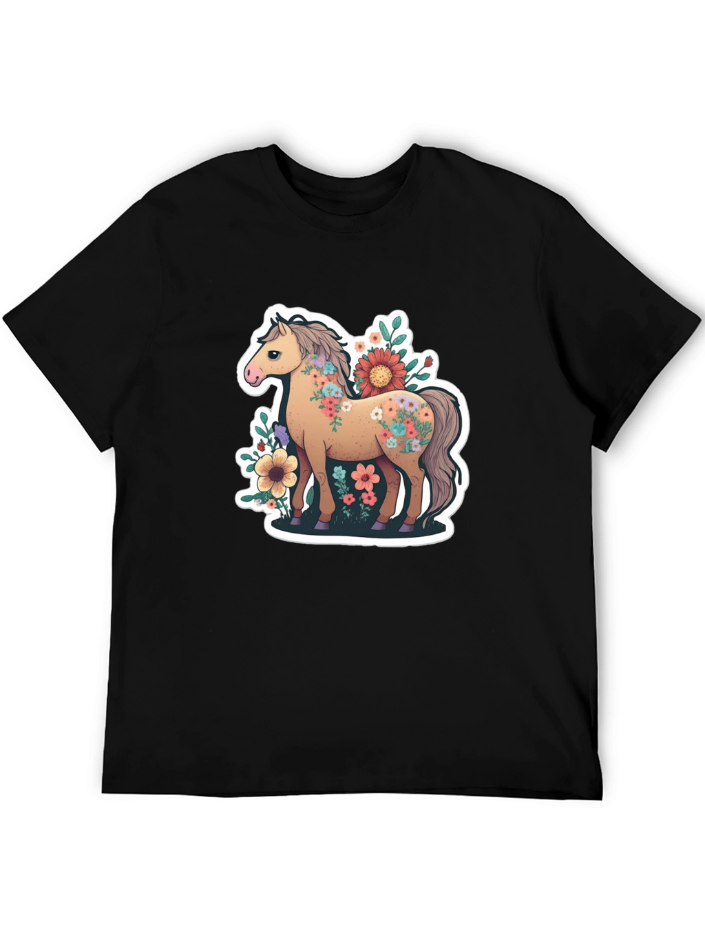 Floral Horse Tee - Stylish Graphic T-Shirt