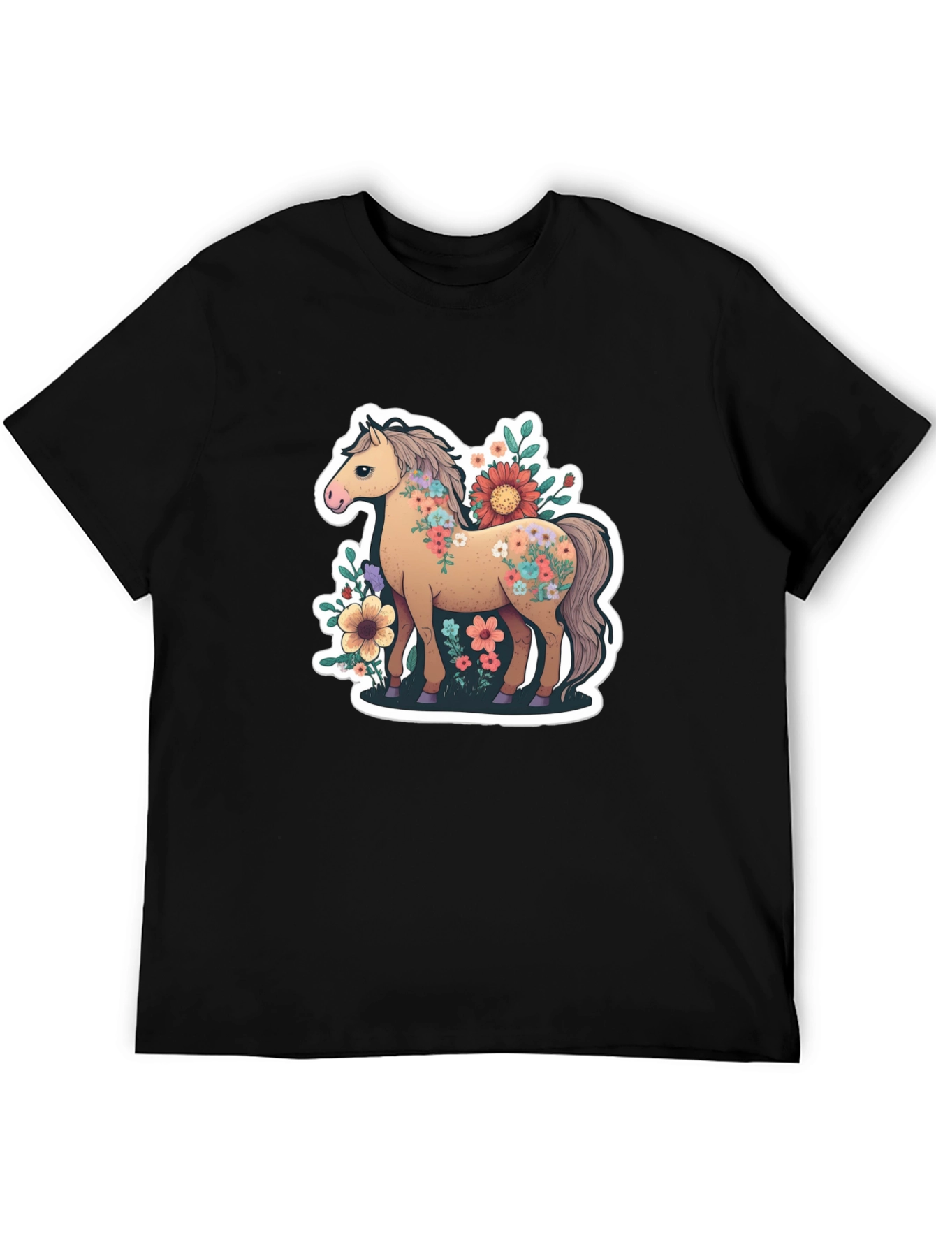 Floral Horse Tee - Stylish Graphic T-Shirt