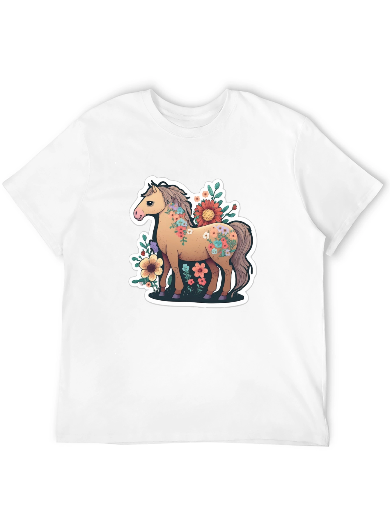 Floral Horse Tee - Stylish Graphic T-Shirt