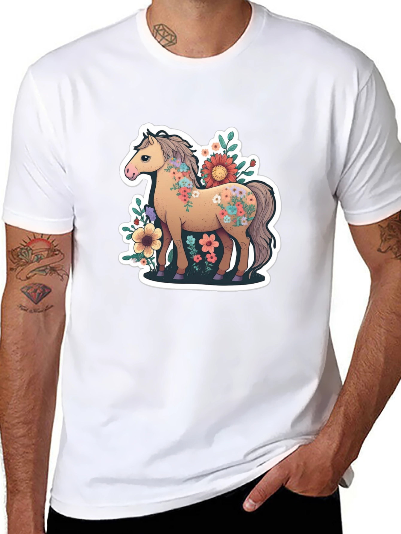Floral Horse Tee - Stylish Graphic T-Shirt