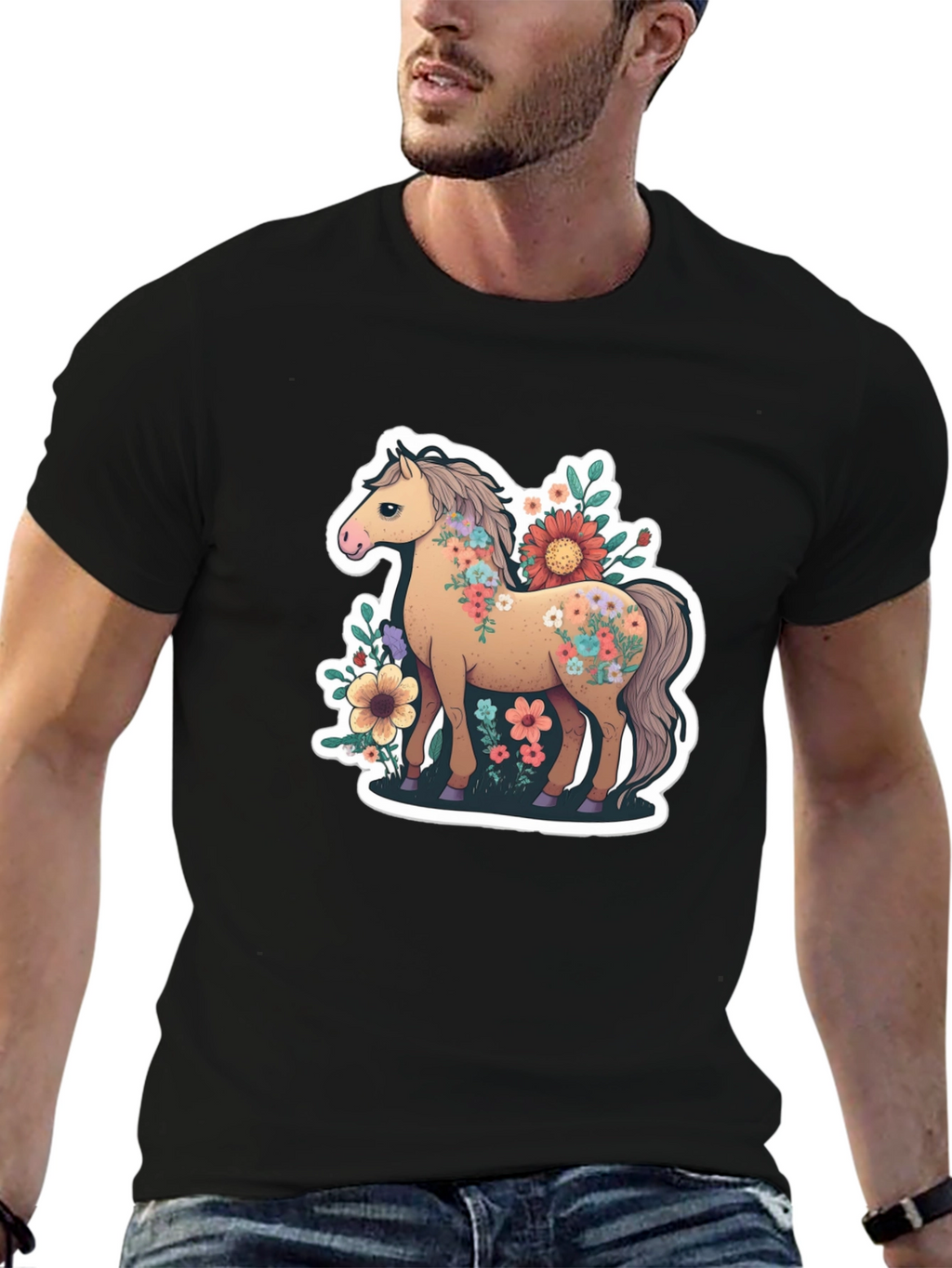 Floral Horse Tee - Stylish Graphic T-Shirt
