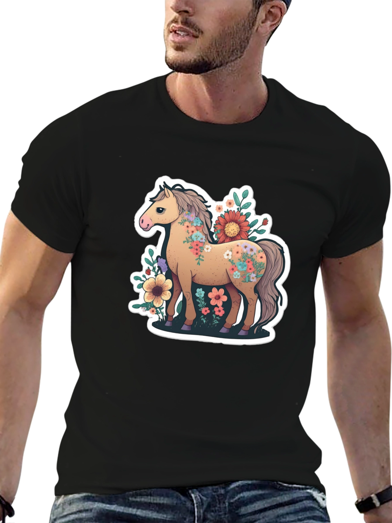 Floral Horse Tee - Stylish Graphic T-Shirt