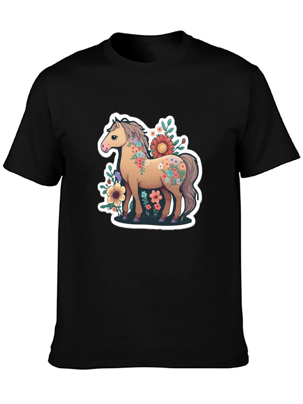 Floral Horse Tee - Stylish Graphic T-Shirt