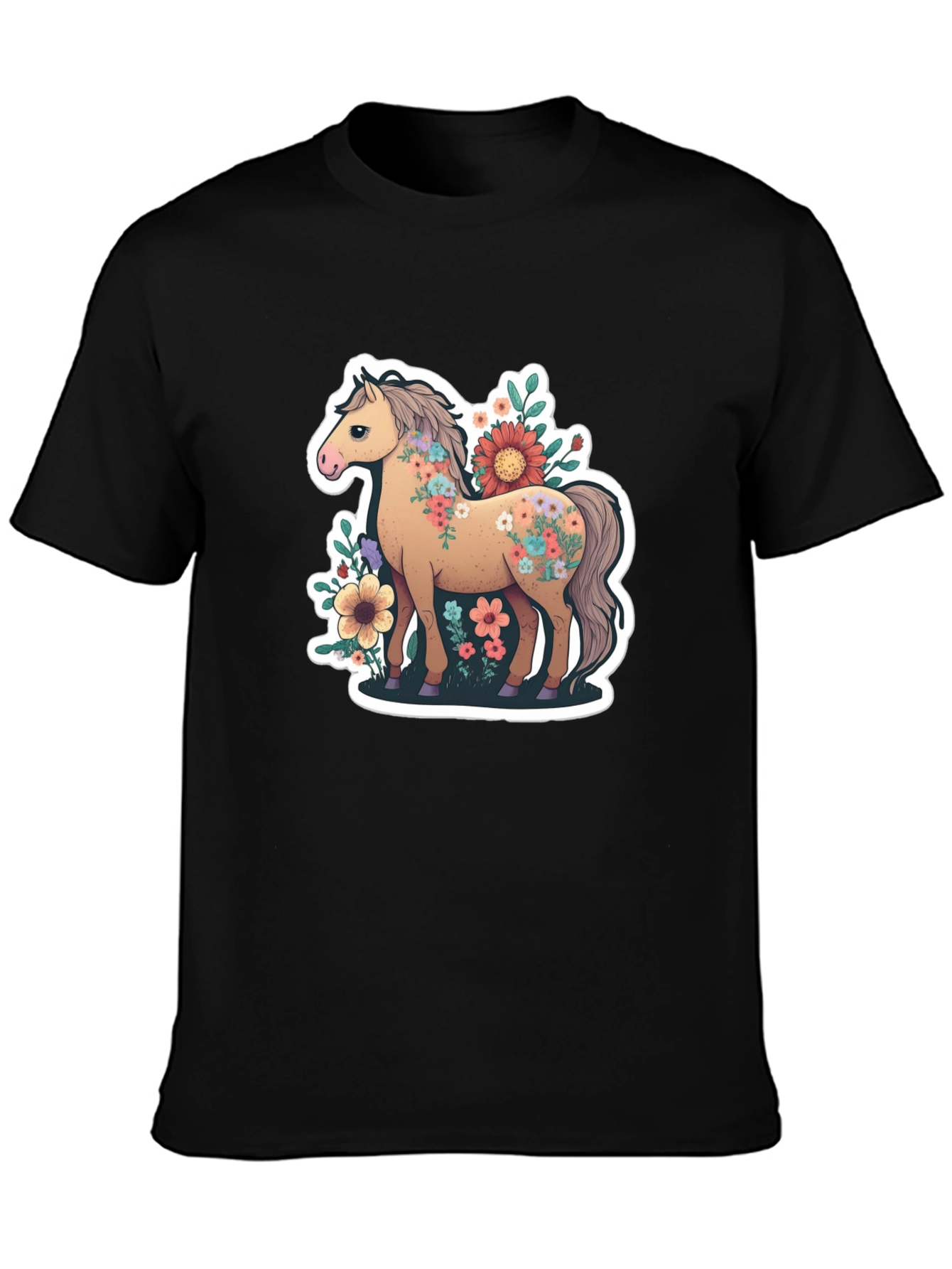 Floral Horse Tee - Stylish Graphic T-Shirt