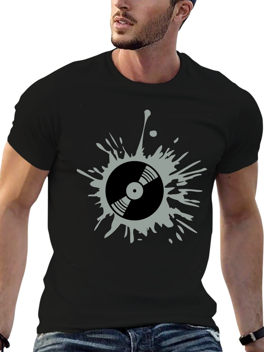 Retro Vinyl Record Splatter Graphic T-Shirt