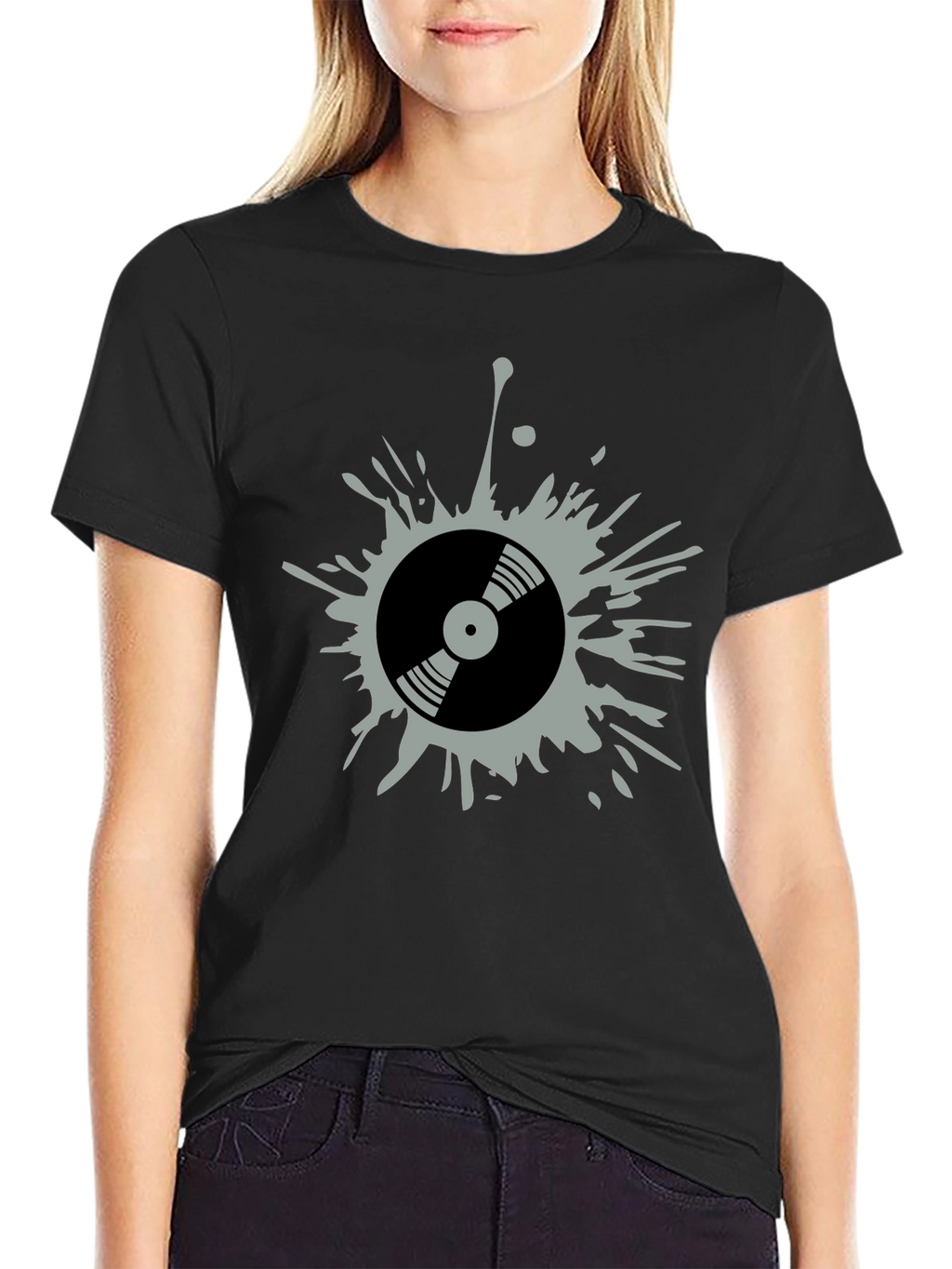 Retro Vinyl Record Splatter Graphic T-Shirt