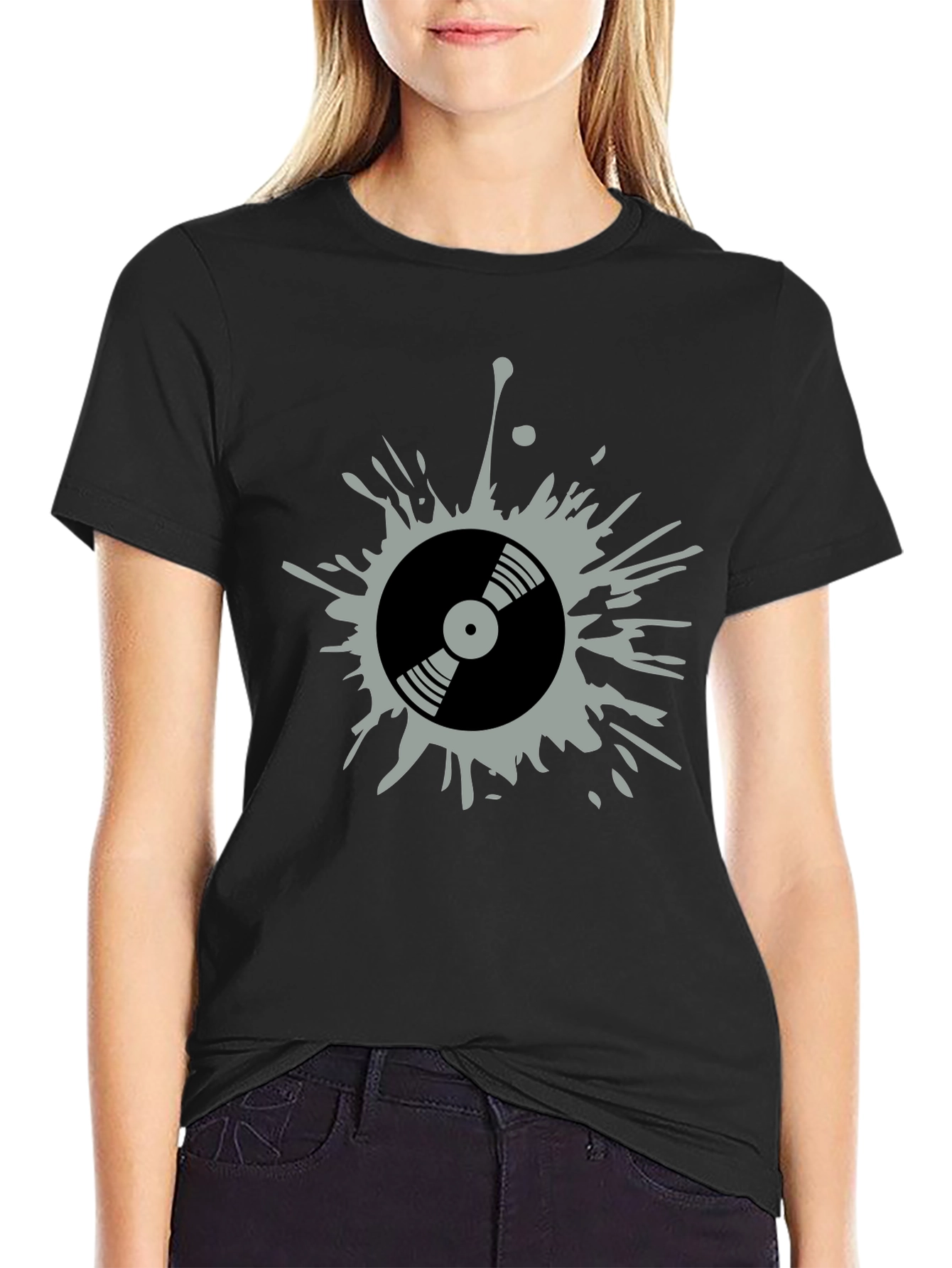 Retro Vinyl Record Splatter Graphic T-Shirt
