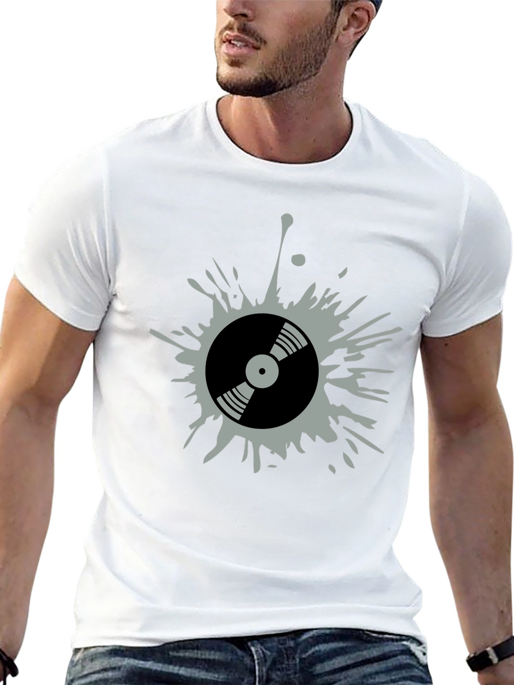 Retro Vinyl Record Splatter Graphic T-Shirt