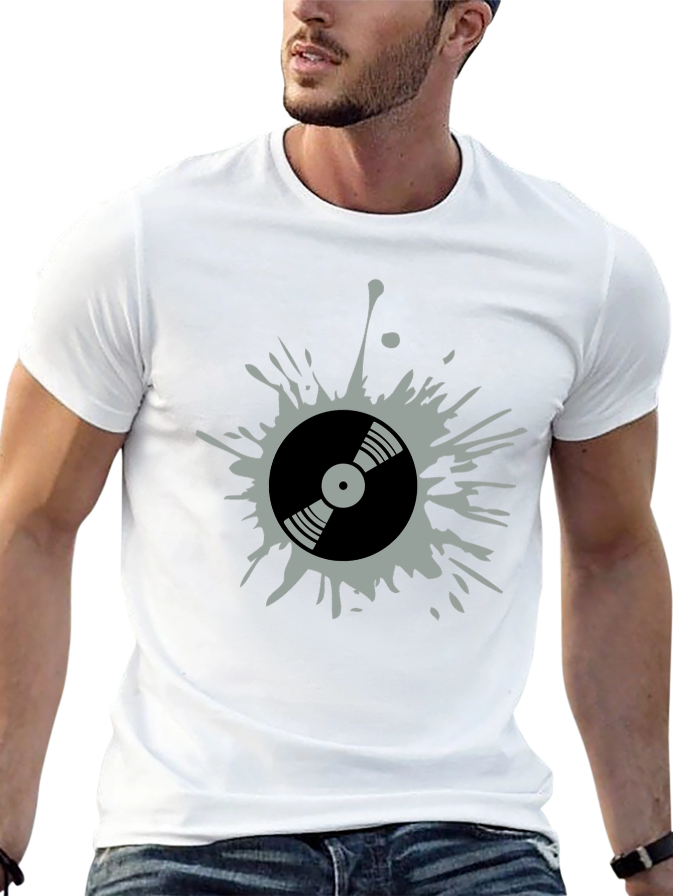 Retro Vinyl Record Splatter Graphic T-Shirt