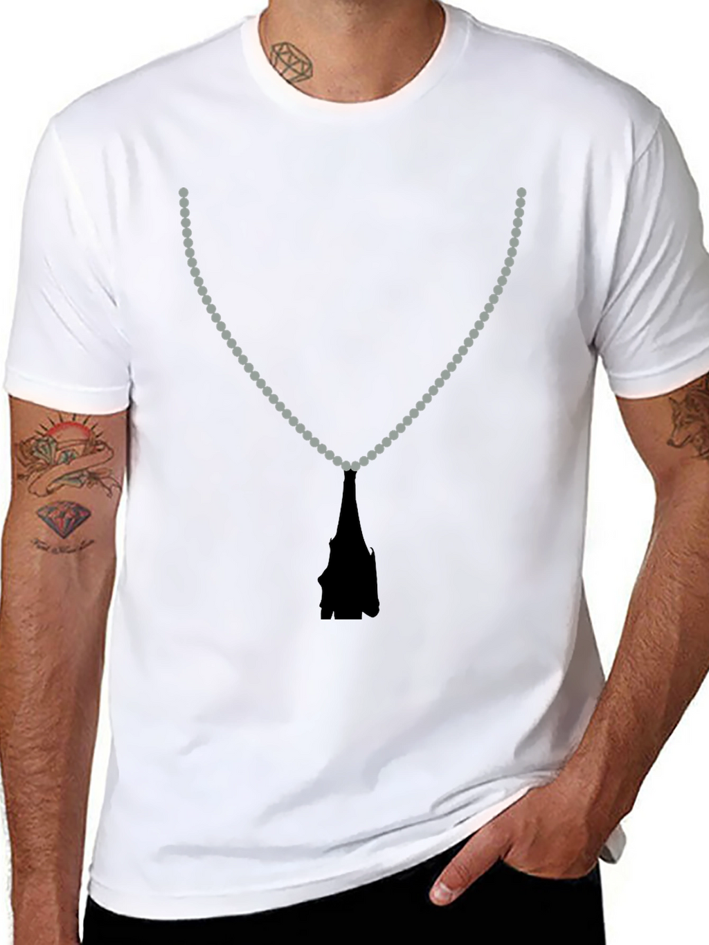 Beaded Necklace Print Black T-Shirt