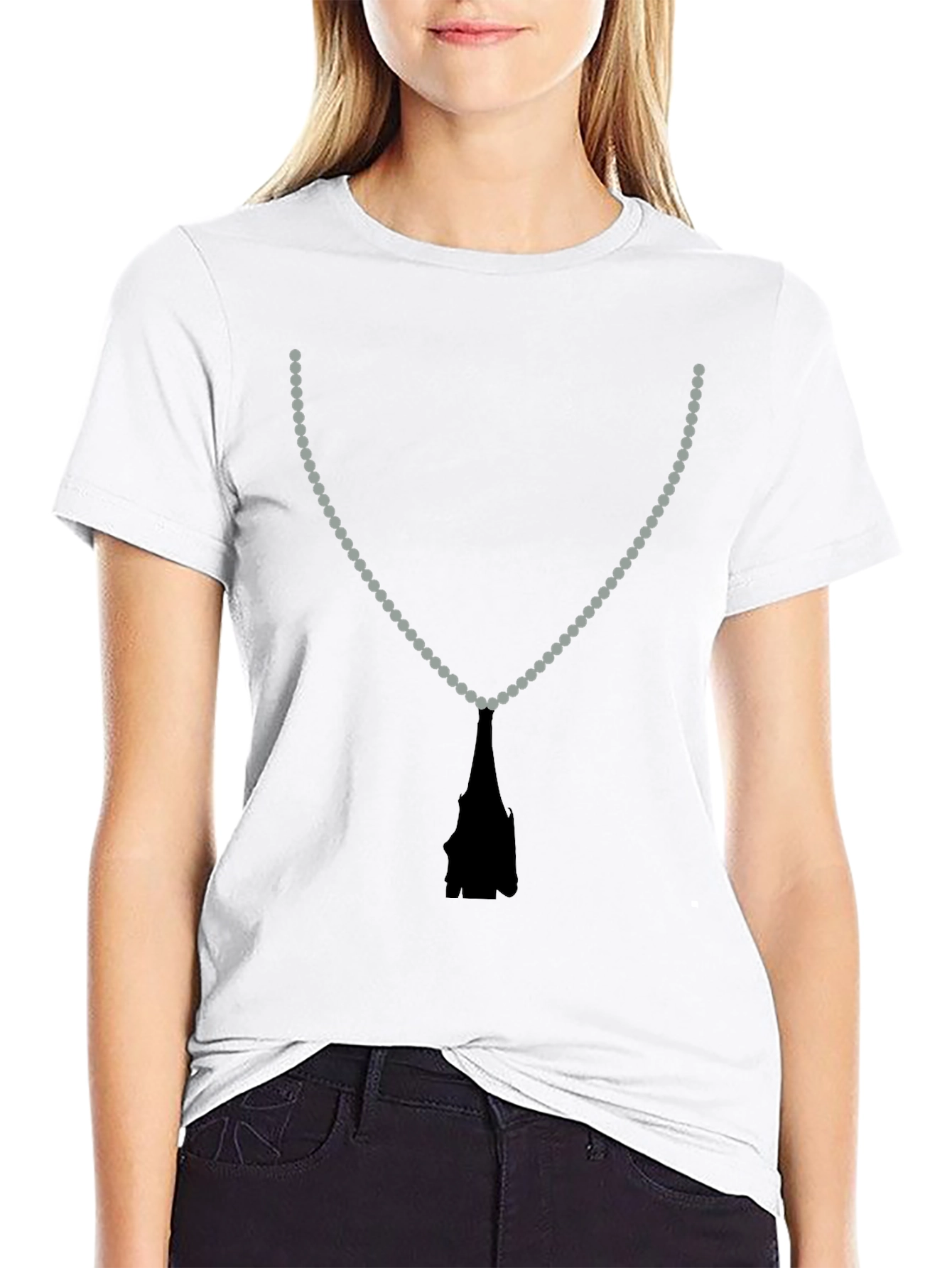 Beaded Necklace Print Black T-Shirt