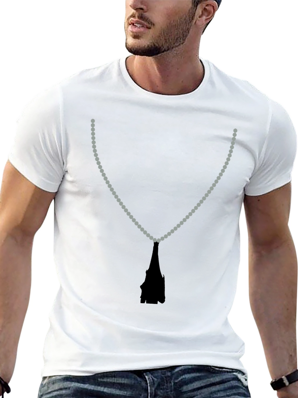 Beaded Necklace Print Black T-Shirt