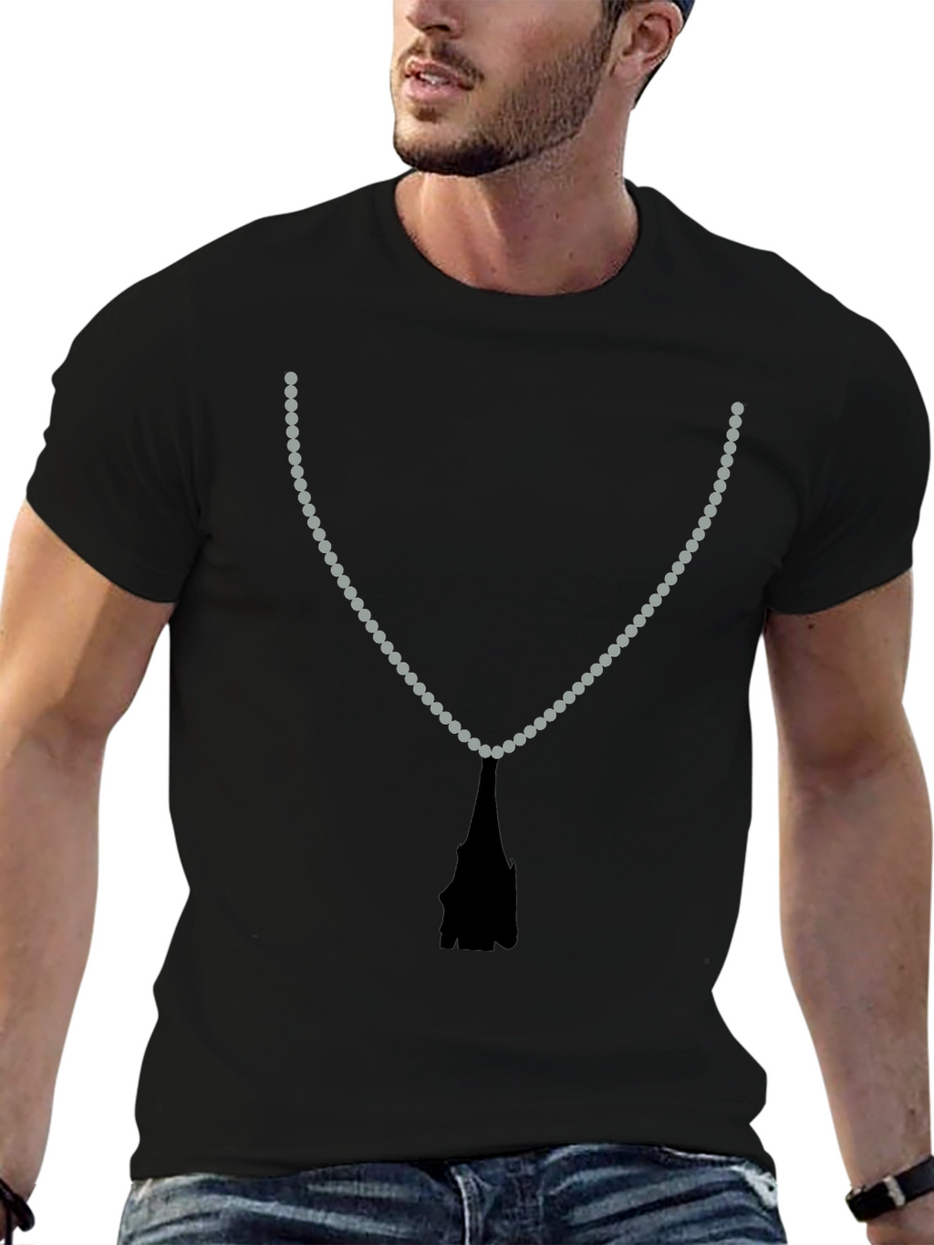 Beaded Necklace Print Black T-Shirt