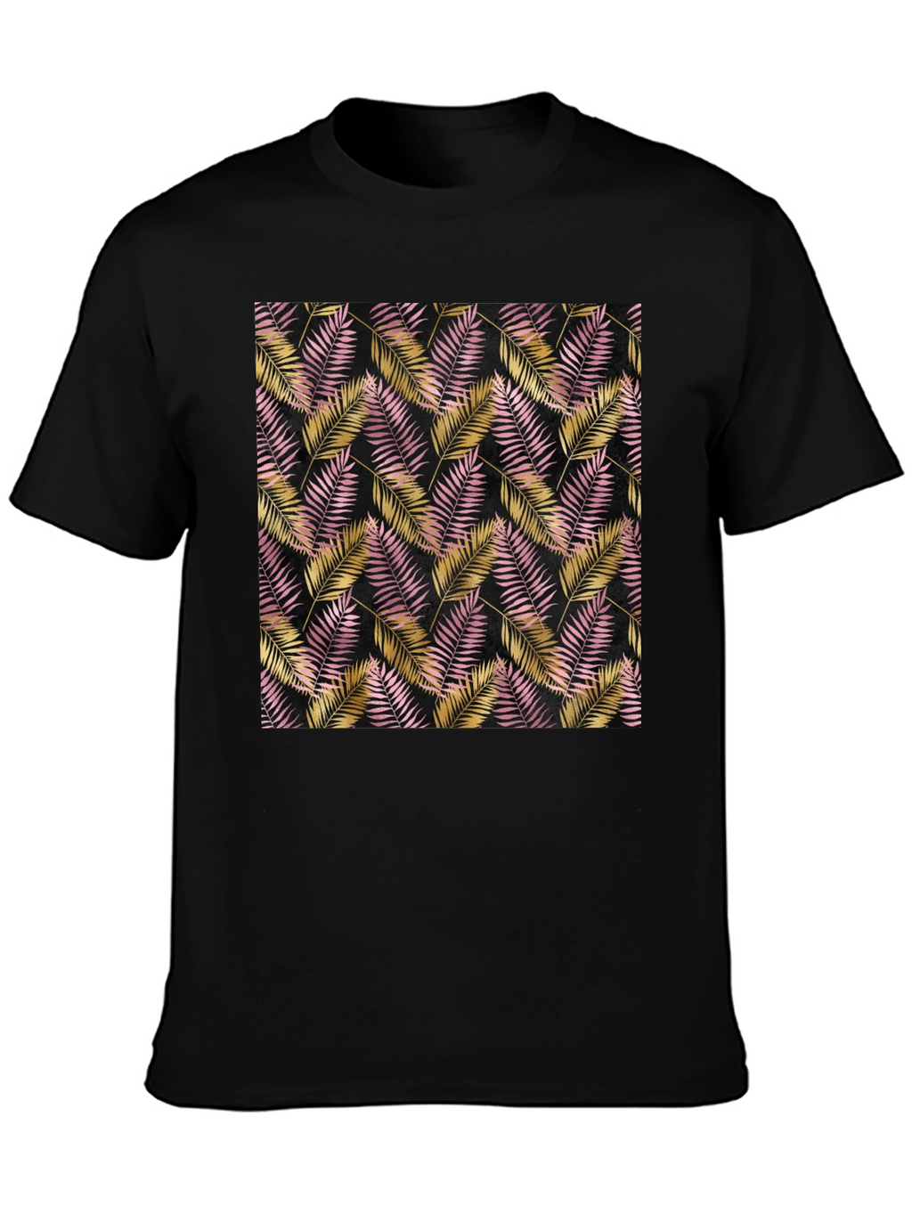 Tropical Palm Leaf Pattern Black T-Shirt