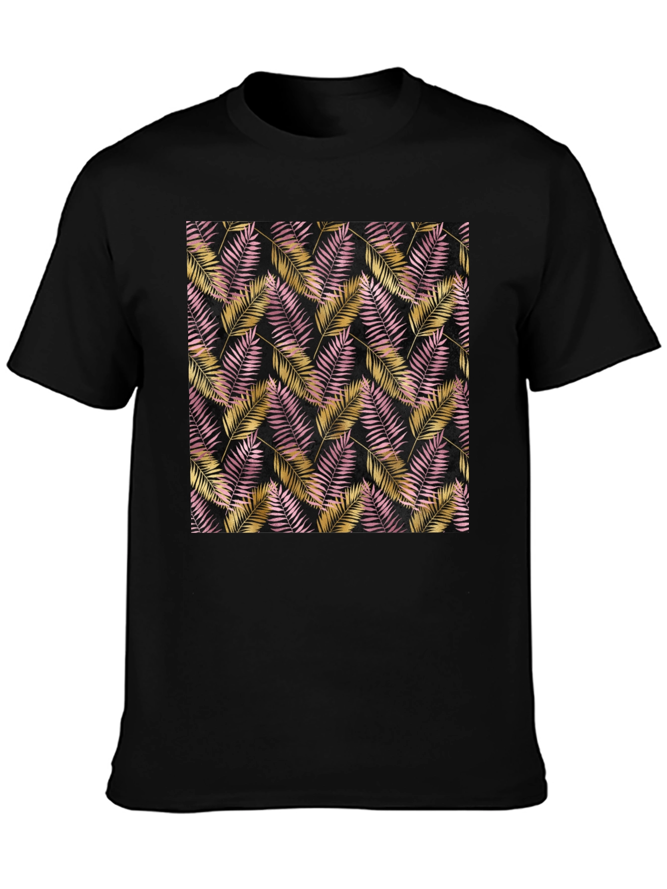 Tropical Palm Leaf Pattern Black T-Shirt