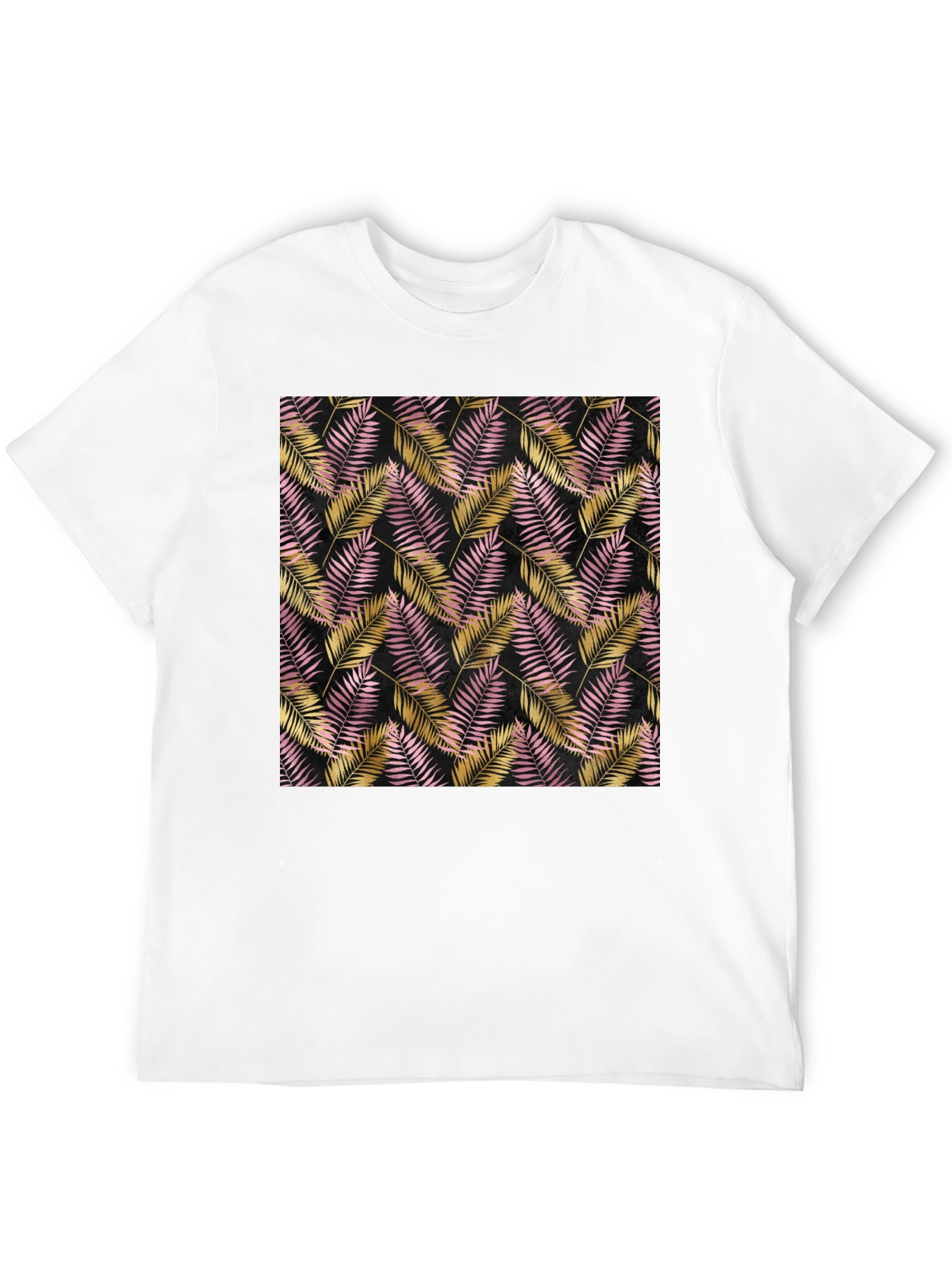 Tropical Palm Leaf Pattern Black T-Shirt