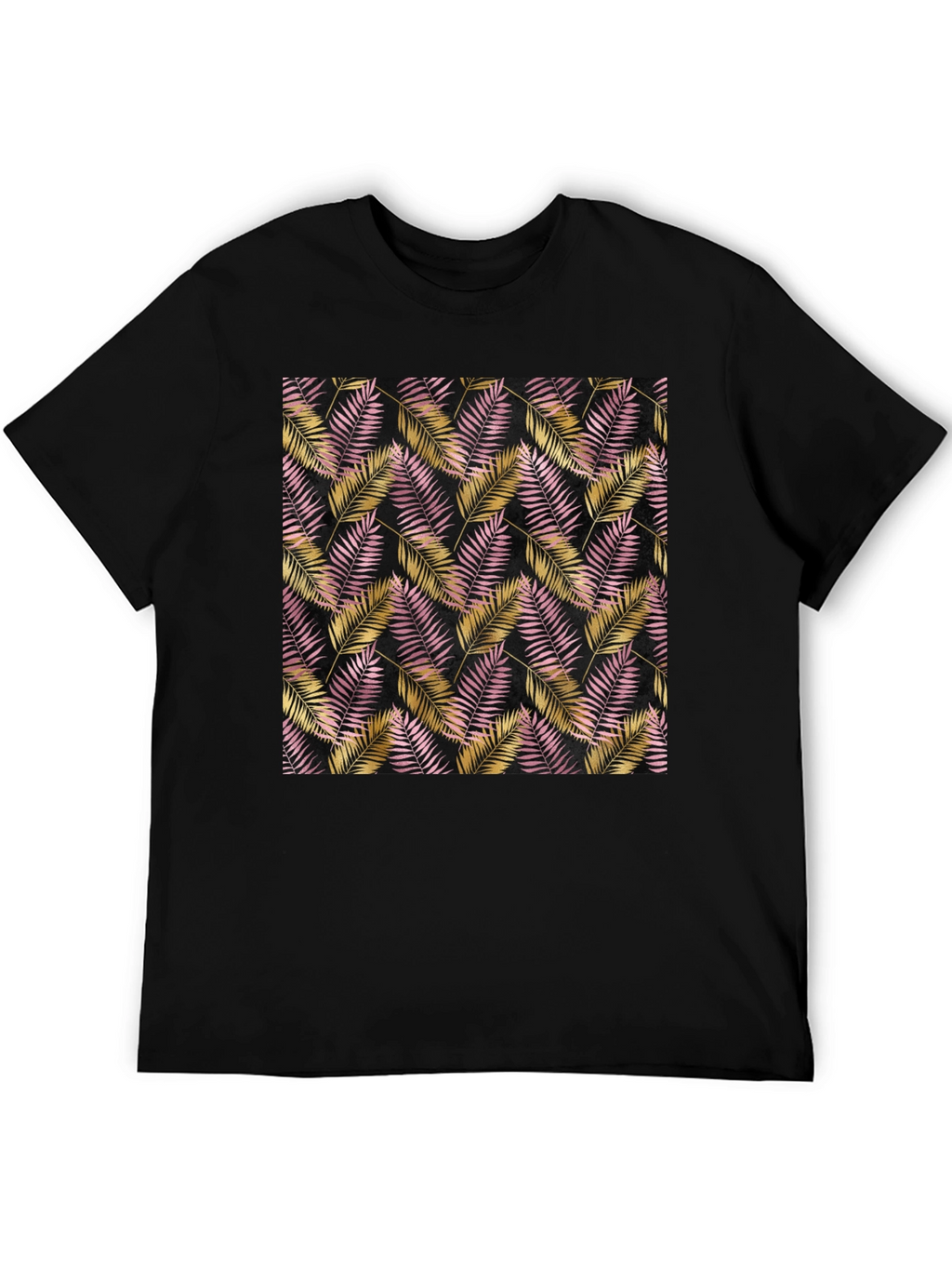 Tropical Palm Leaf Pattern Black T-Shirt