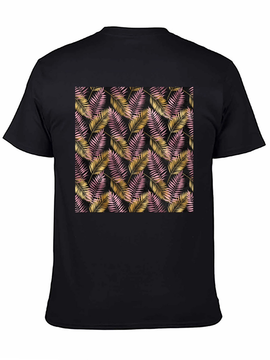 Tropical Palm Leaf Pattern Black T-Shirt