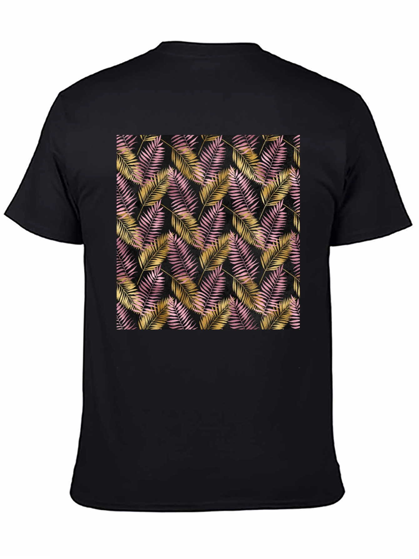 Tropical Palm Leaf Pattern Black T-Shirt