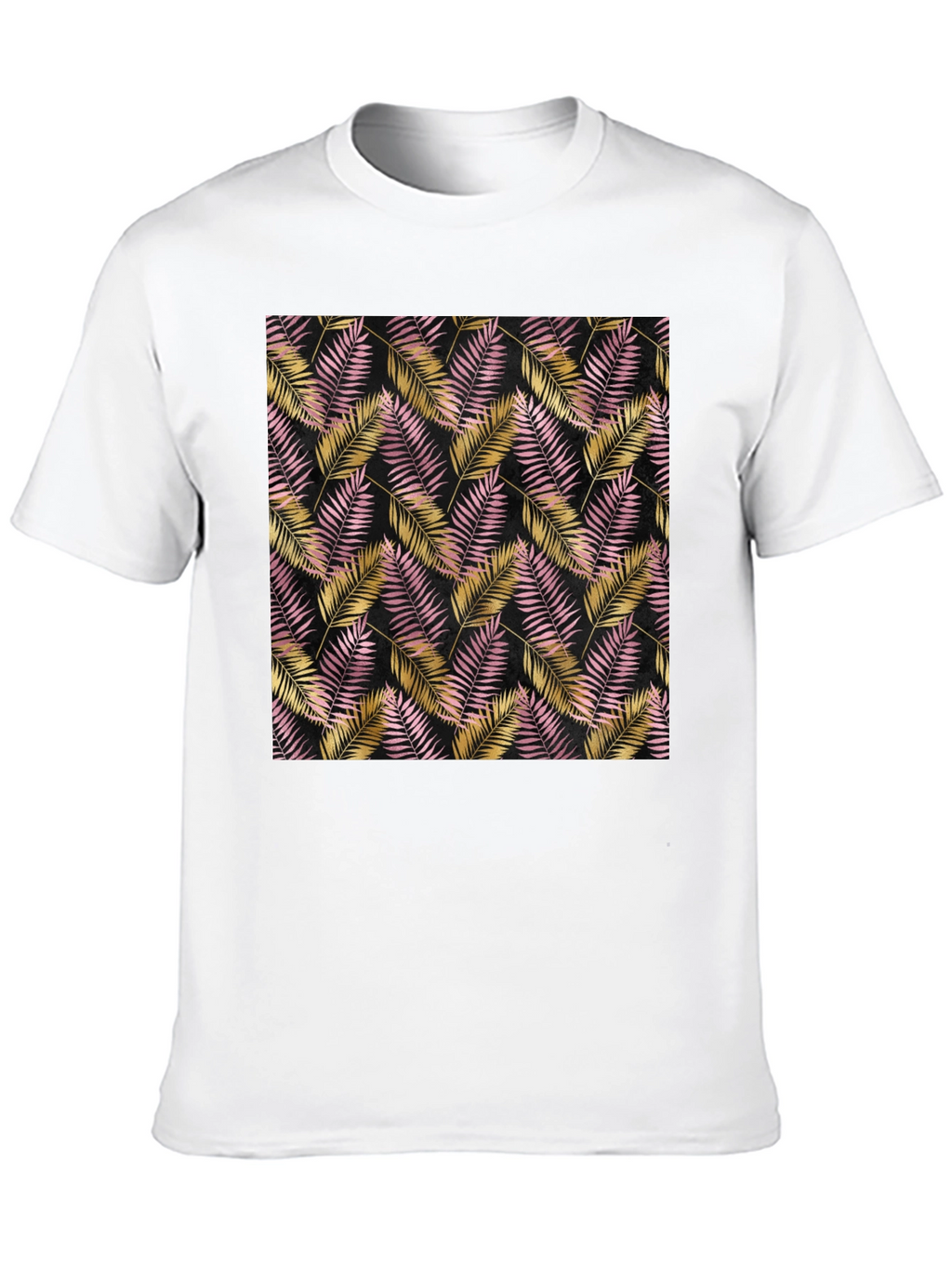 Tropical Palm Leaf Pattern Black T-Shirt