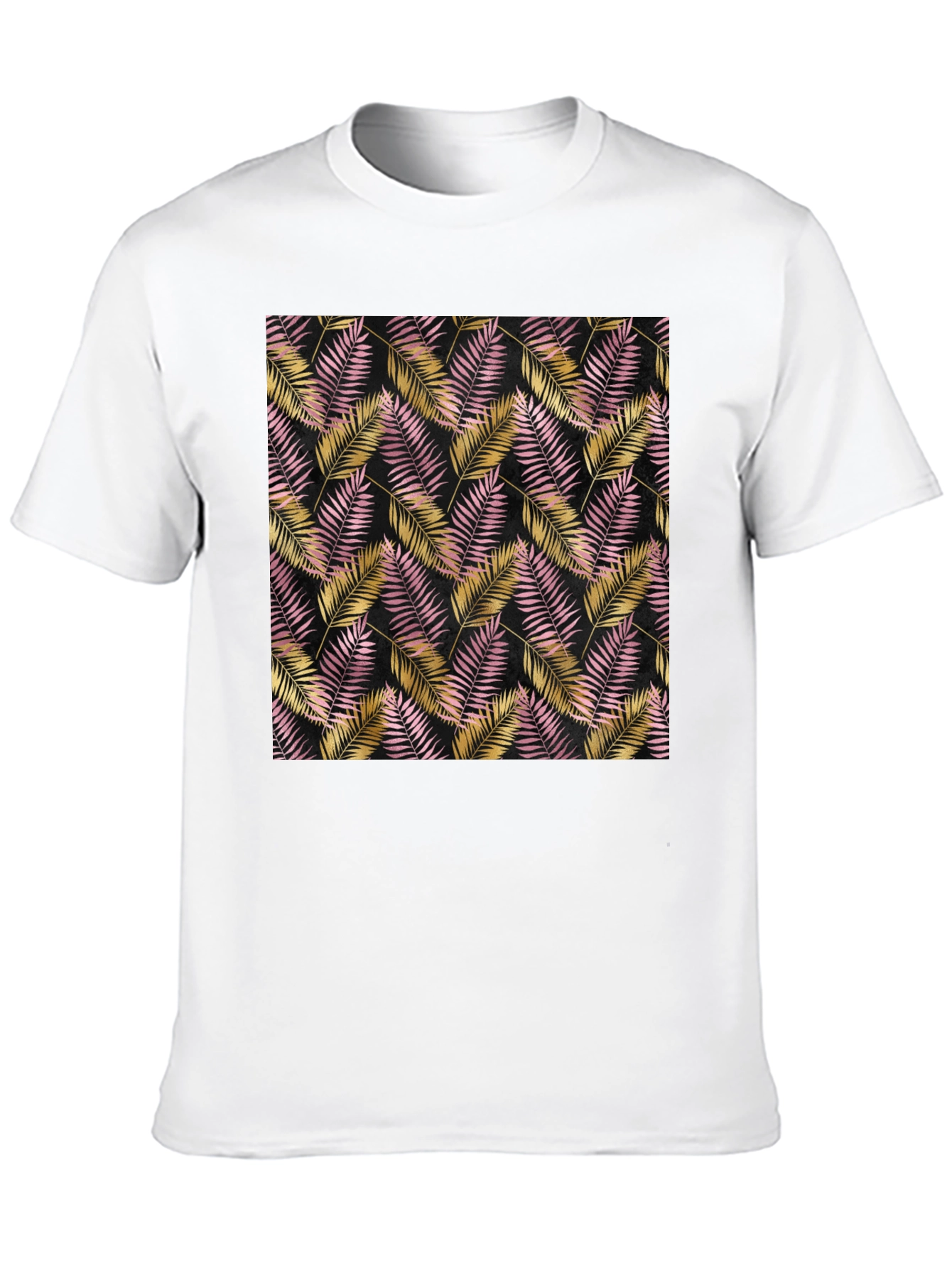 Tropical Palm Leaf Pattern Black T-Shirt