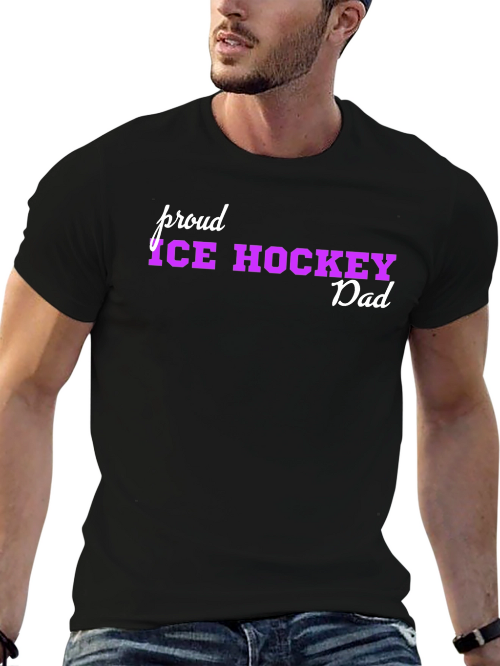 Proud Ice Hockey Dad Black T-Shirt