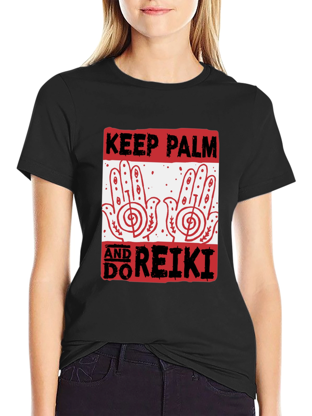 Keep Palm and Do Reiki Black Graphic Tee