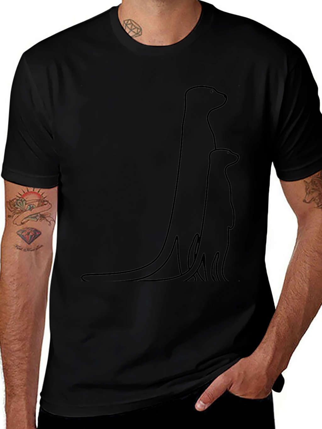Minimalist Meerkat Family T-Shirt - Black