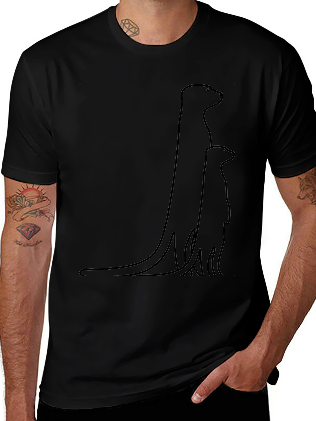 Minimalist Meerkat Family T-Shirt - Black