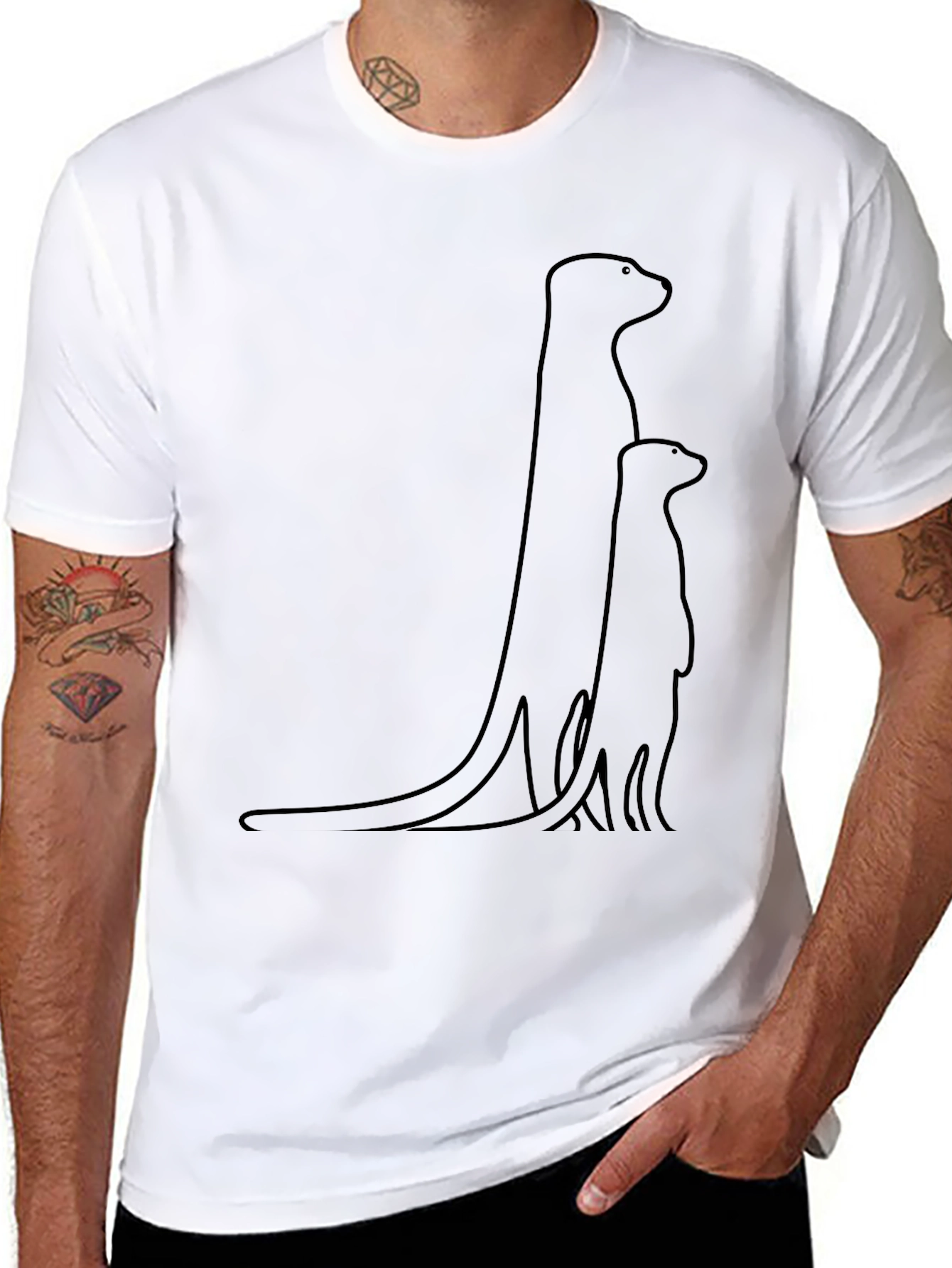 Minimalist Meerkat Family T-Shirt - Black