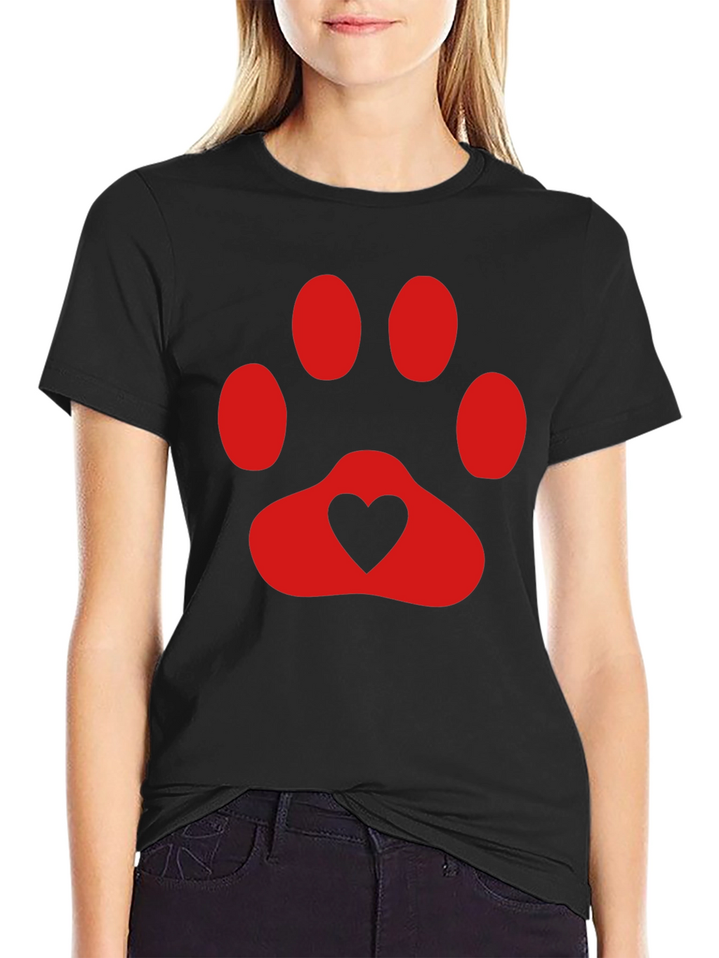 Heart Paw Print T-Shirt - Black