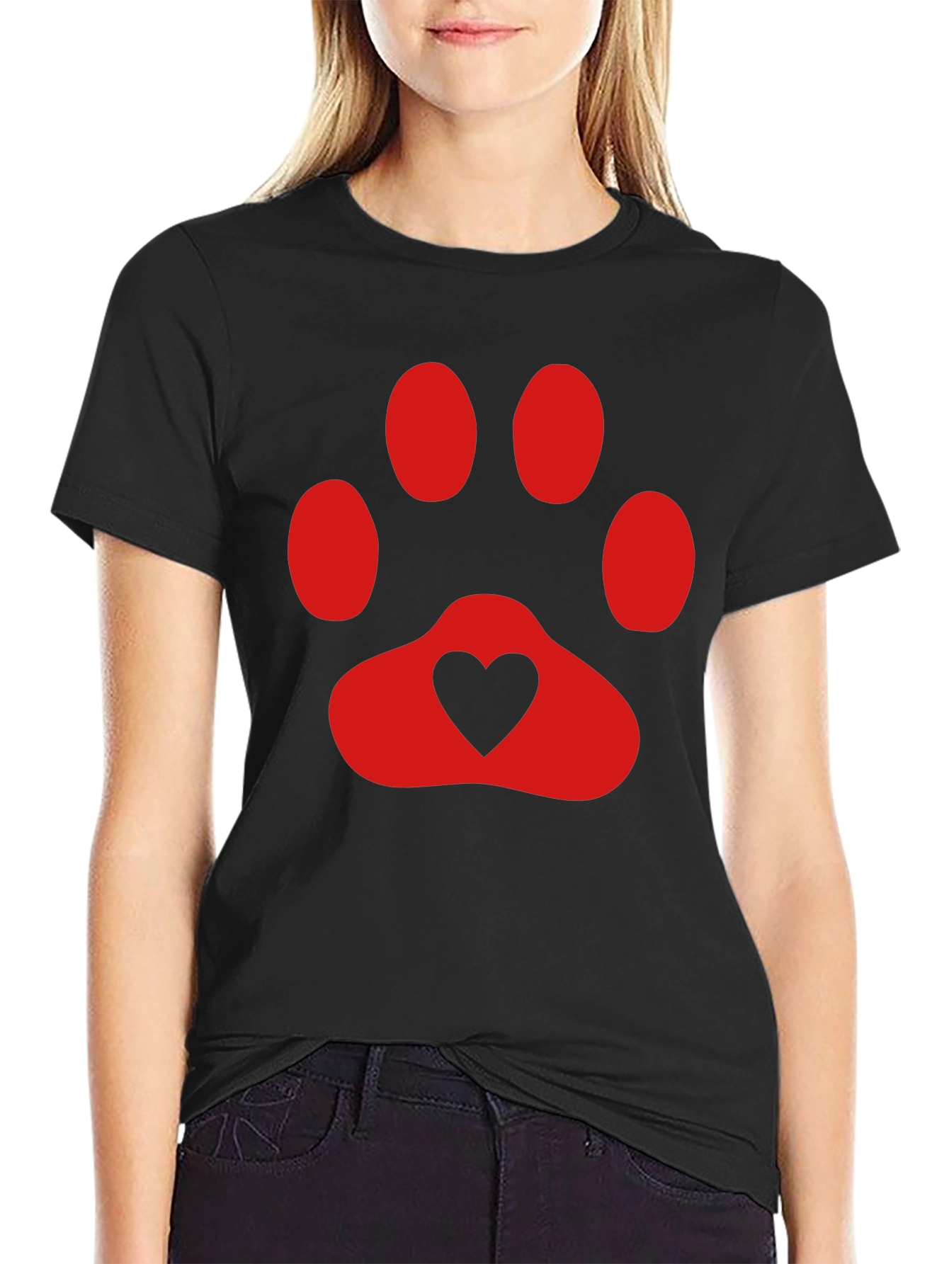Heart Paw Print T-Shirt - Black