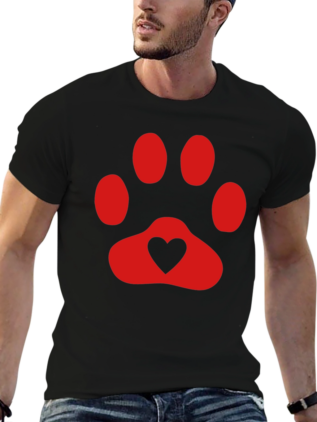 Heart Paw Print T-Shirt - Black