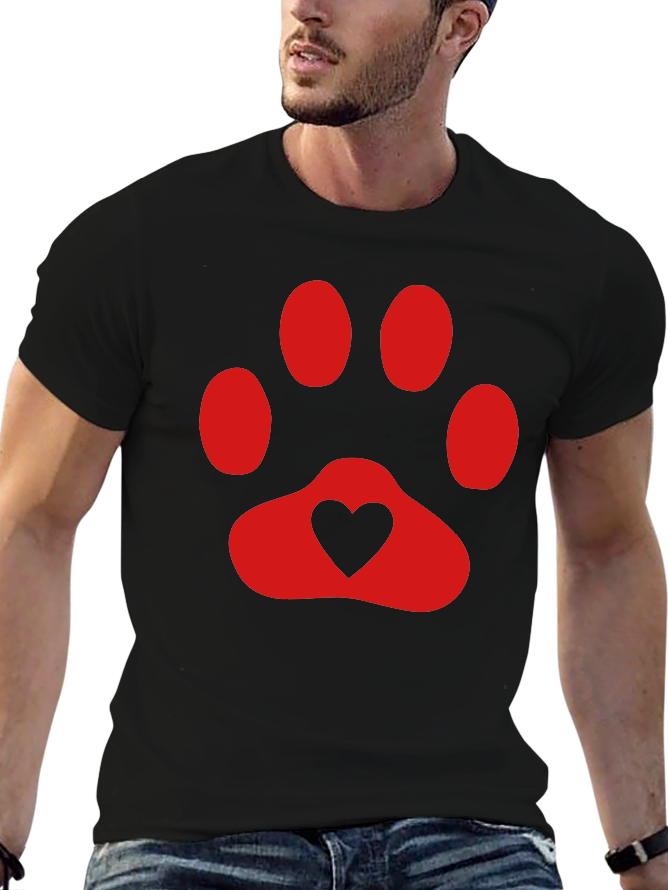 Heart Paw Print T-Shirt - Black