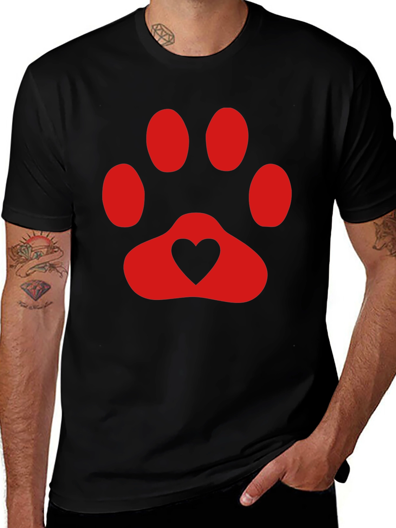 Heart Paw Print T-Shirt - Black