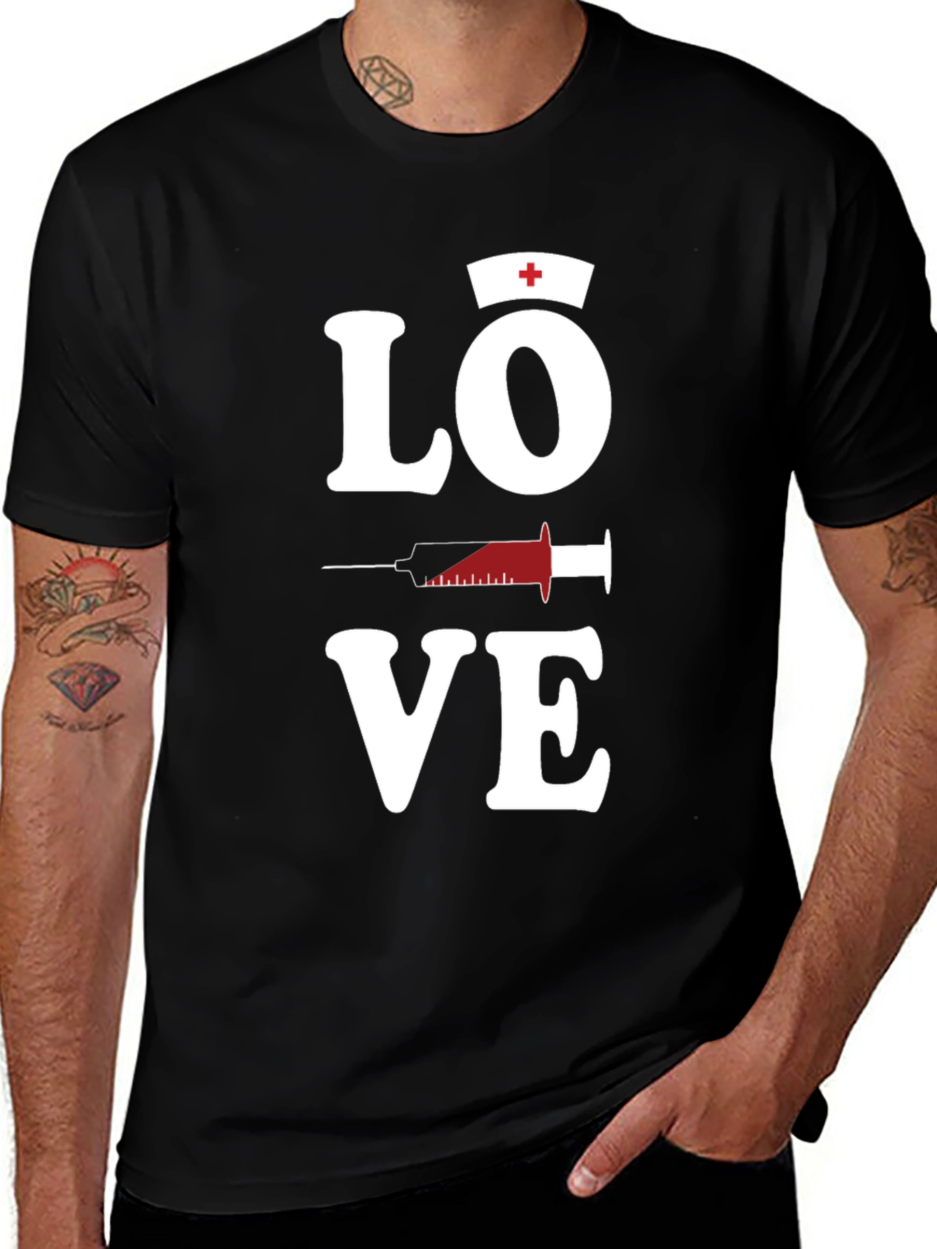 Love Nurse T-Shirt Black Cotton Blend Mens Graphic Tee