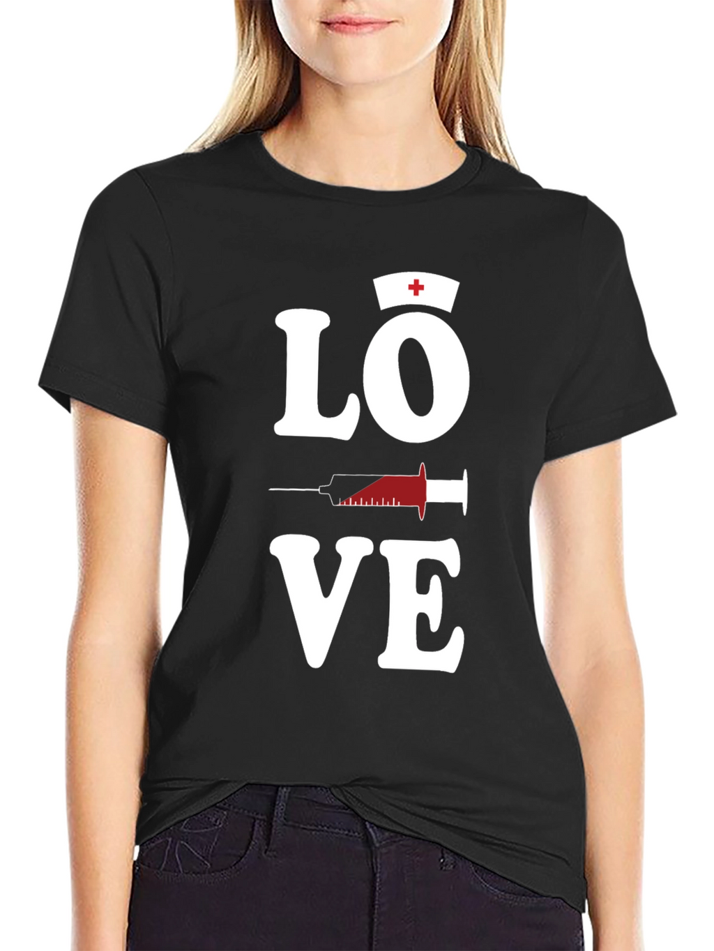 Love Nurse T-Shirt Black Cotton Blend Mens Graphic Tee