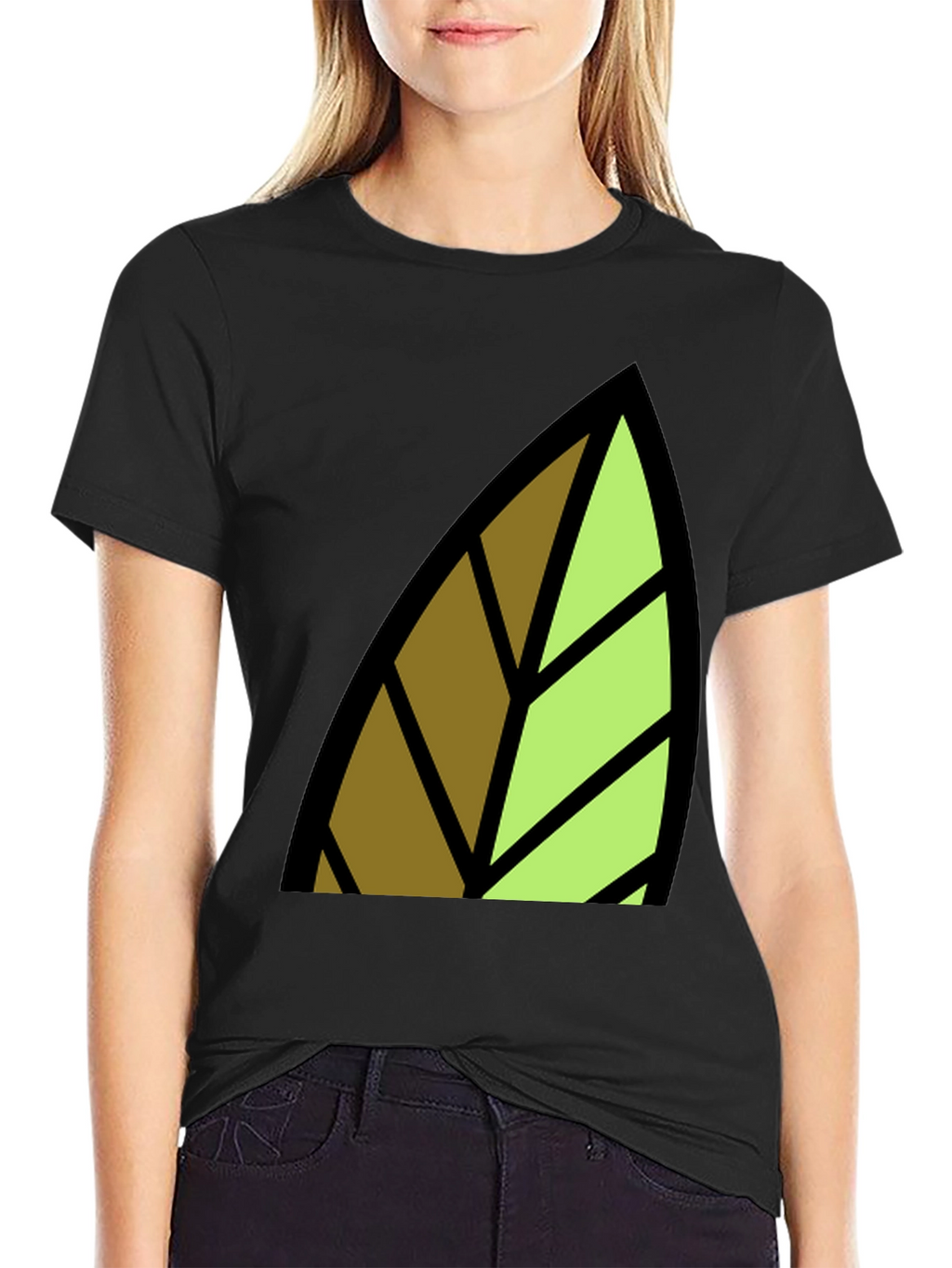 Leaf Graphic Print Black T-Shirt