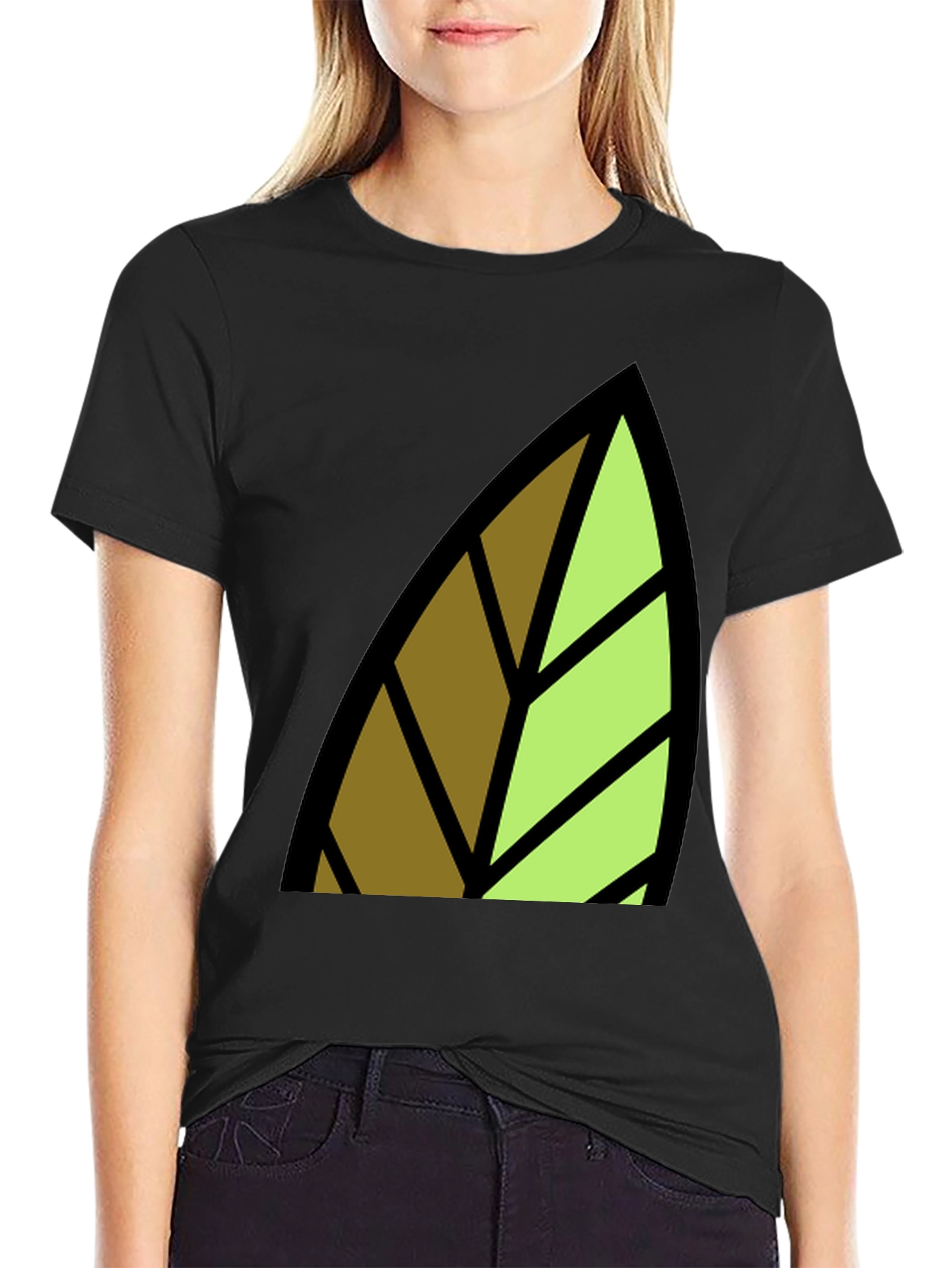 Leaf Graphic Print Black T-Shirt