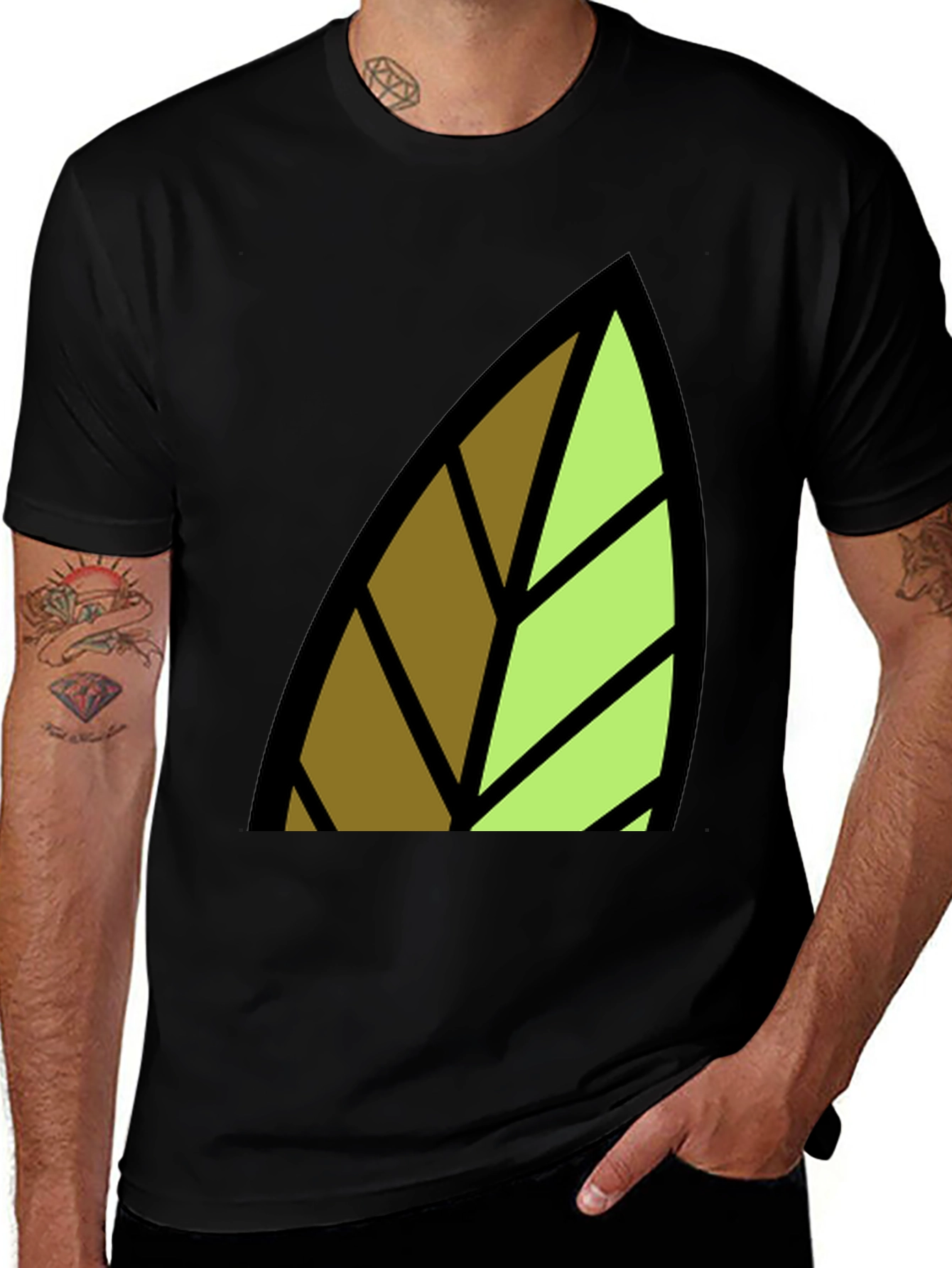 Leaf Graphic Print Black T-Shirt