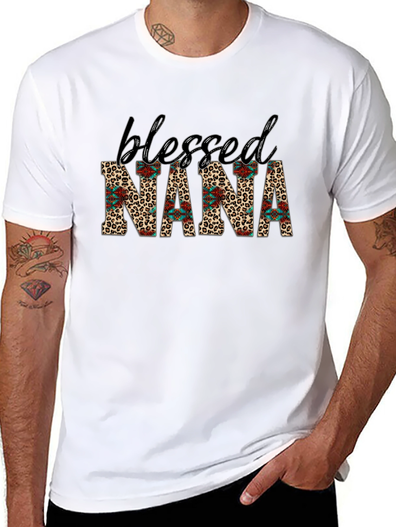 Blessed Nana Graphic Tee - Leopard Print