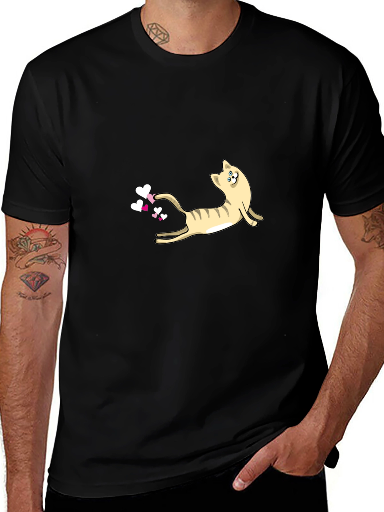 Cute Cat & Hearts Graphic Tee - Fun & Stylish Casual Wear