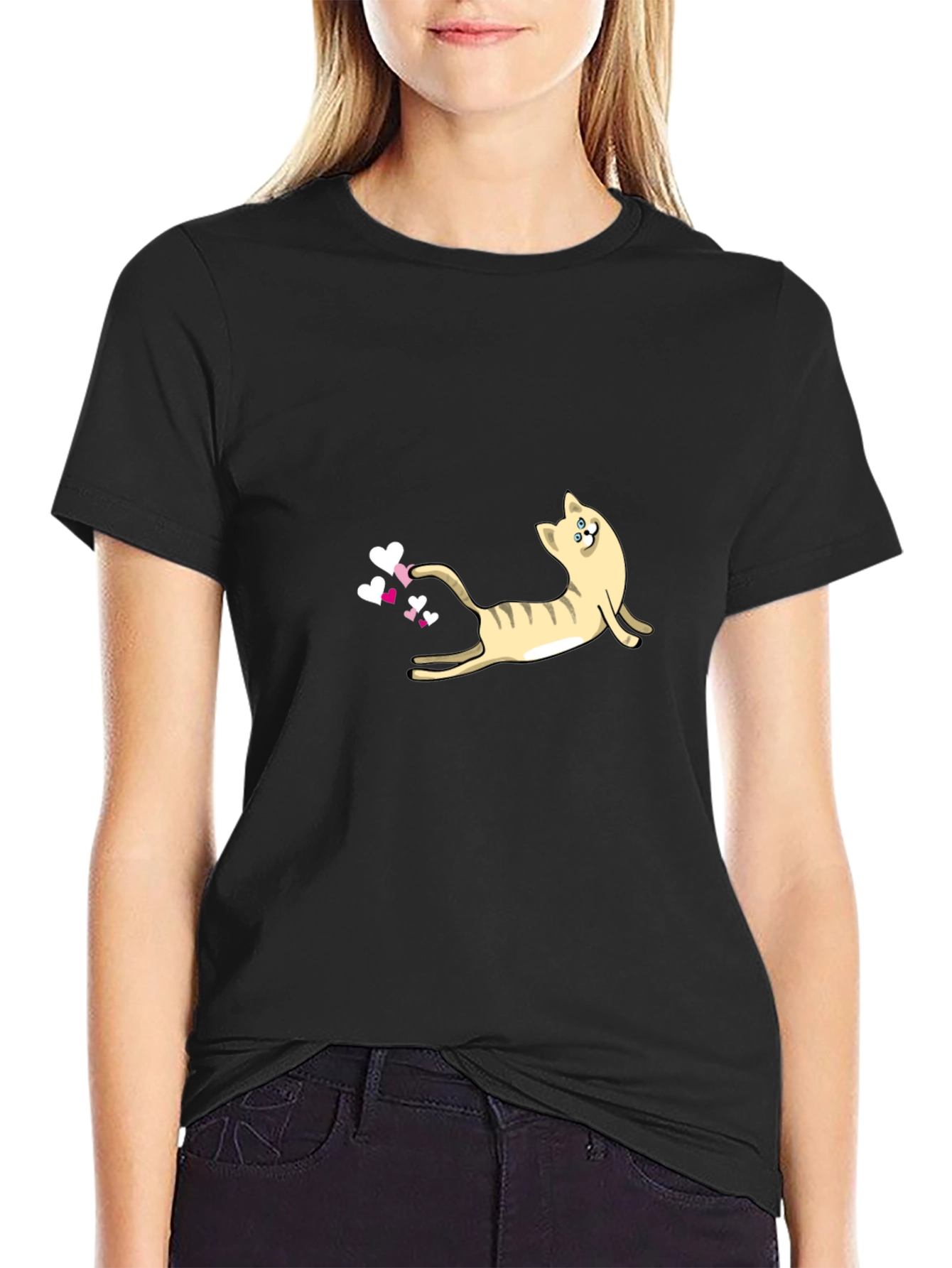 Cute Cat & Hearts Graphic Tee - Fun & Stylish Casual Wear