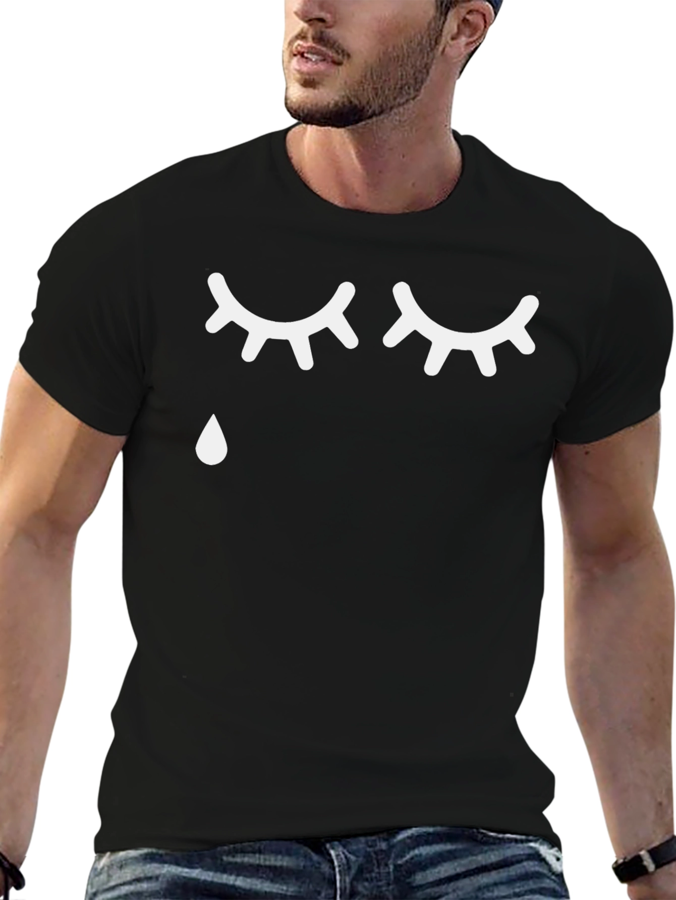 Emotional Graphic Tee - Crying Eyes Black T-Shirt