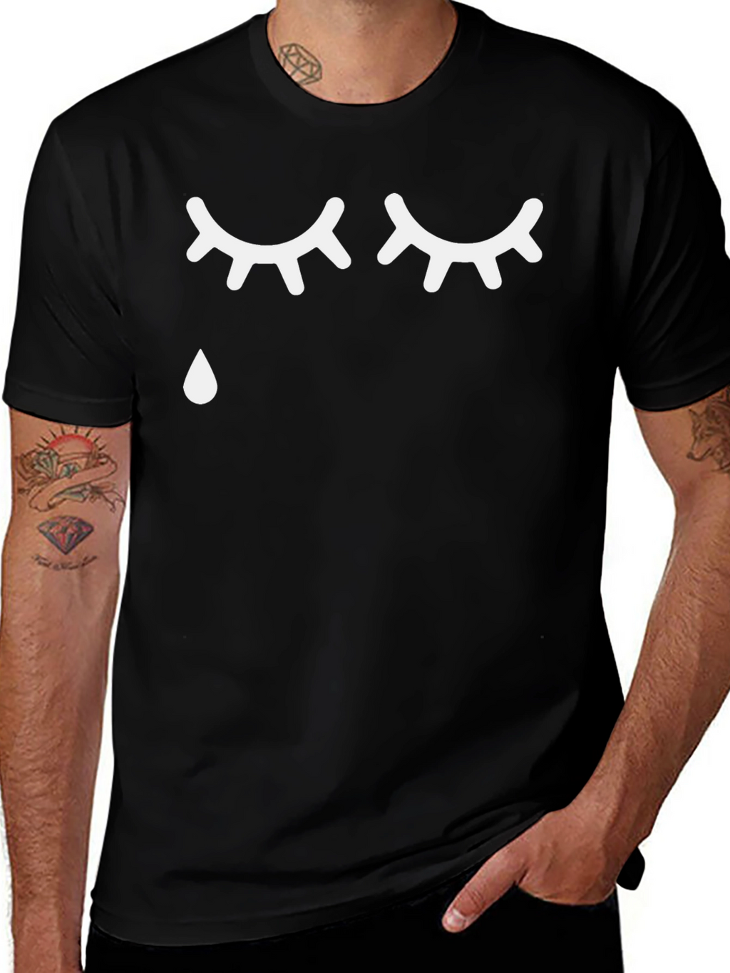 Emotional Graphic Tee - Crying Eyes Black T-Shirt