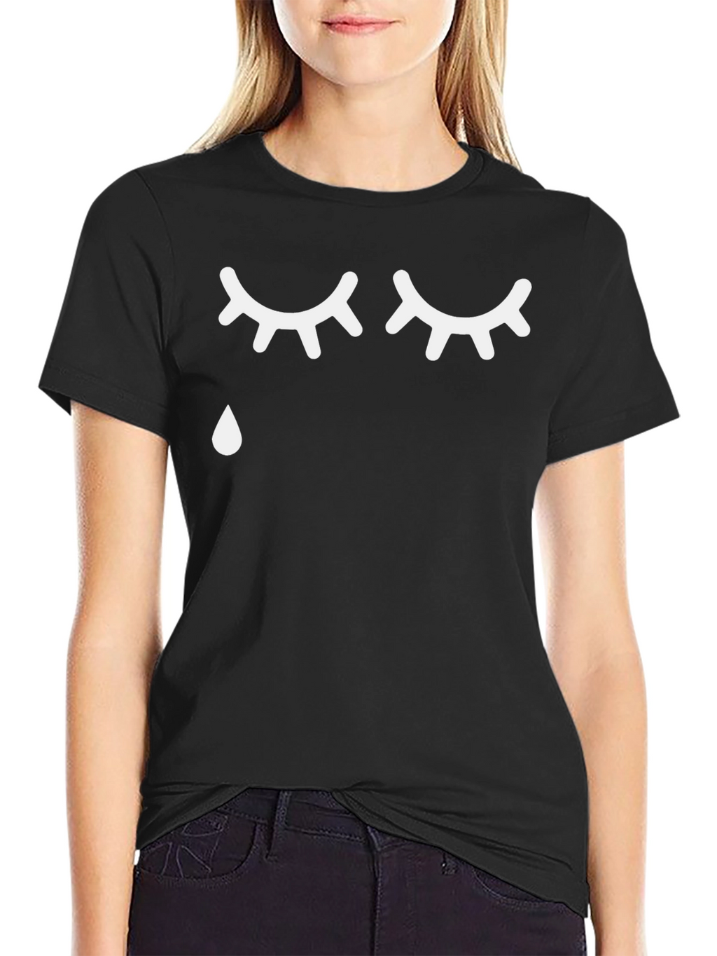 Emotional Graphic Tee - Crying Eyes Black T-Shirt