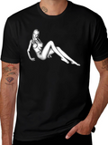 Black T-Shirt with Artistic Figure Graphic