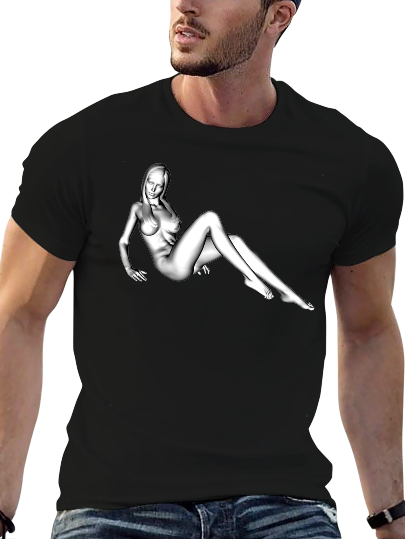 Black T-Shirt with Artistic Figure Graphic